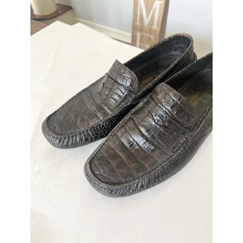 Donald J Pliner Shoes Mens Size 11 Brown Croc Embossed Leather Slip On Loafers